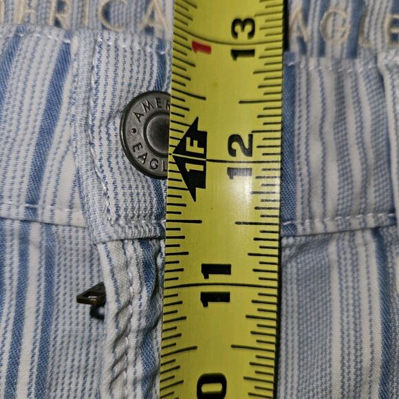 American Eagle AE Mom Jeans White/Blue Stripe – Size 10, Stretch Fit, Retro Vibe - Picture 8 of 11